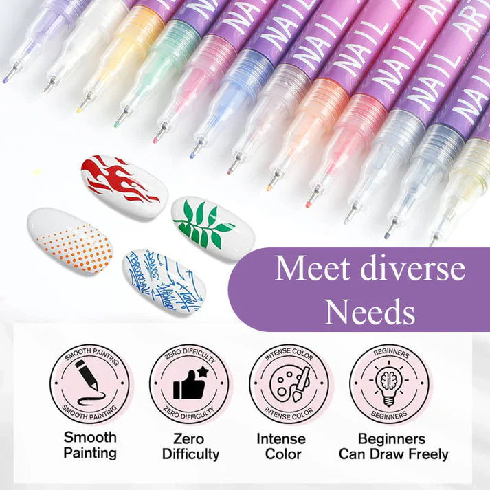 MagicMani™ - 12 Colors Nail Art Pen Marker Set for Creative Designs 💅🎨